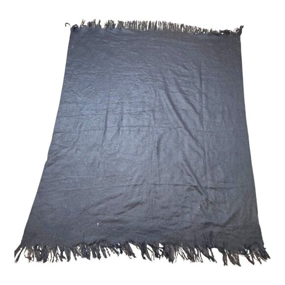 DKNY Fringed Navy Blue Throw Blanket 50.75" X 62" Wool Blend Donna Karan NY - Picture 4 of 6